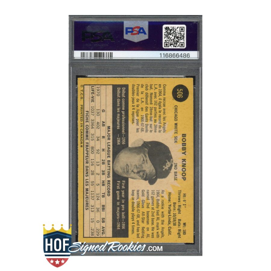 1971 OPC O-Pee-Chee Bobby Knoop PSA 6 Auto 10 - Image 2