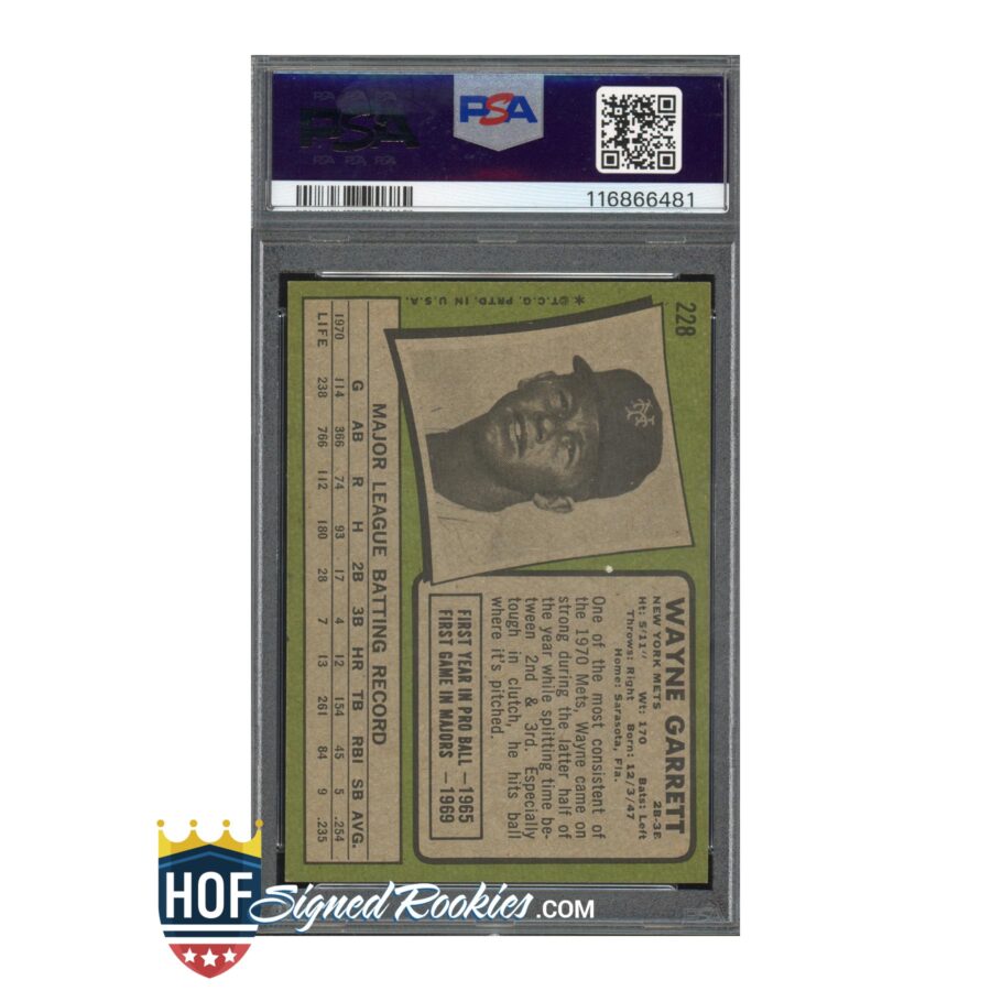 1971 Topps #228 Wayne Garrett PSA 7 Auto 10 - Image 2