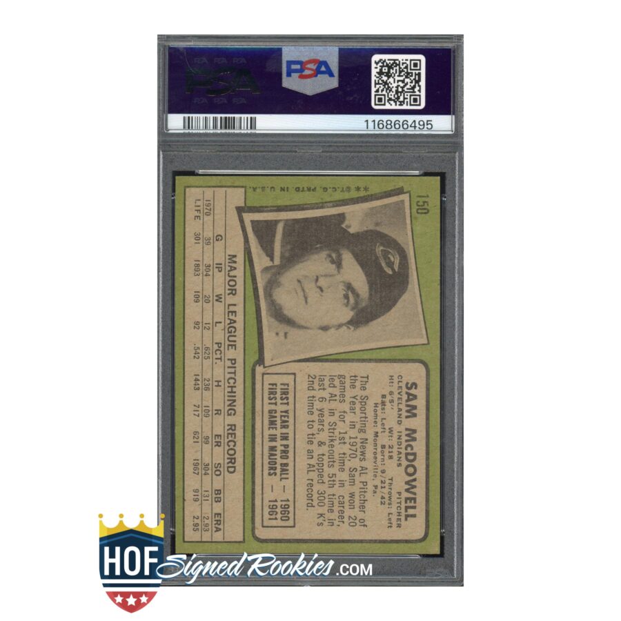 1971 Topps #150 Sam McDowell PSA 6 Auto 10 - Image 2