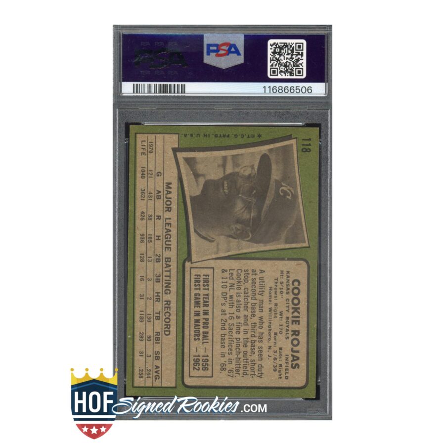 1971 Topps #118 Cookie Rojas PSA 6 Auto 10 - Image 2