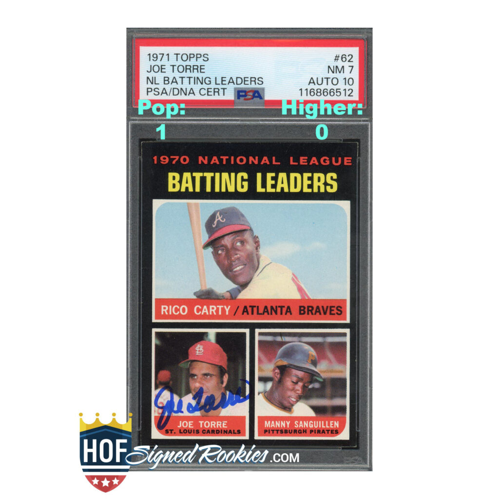1971 Topps #62 N.L. Batting Leaders Joe Torre PSA 7 Auto 10