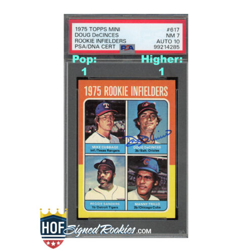 1975 Topps Mini #617 Rookie Infielders Doug DeCinces PSA 7 Auto 10
