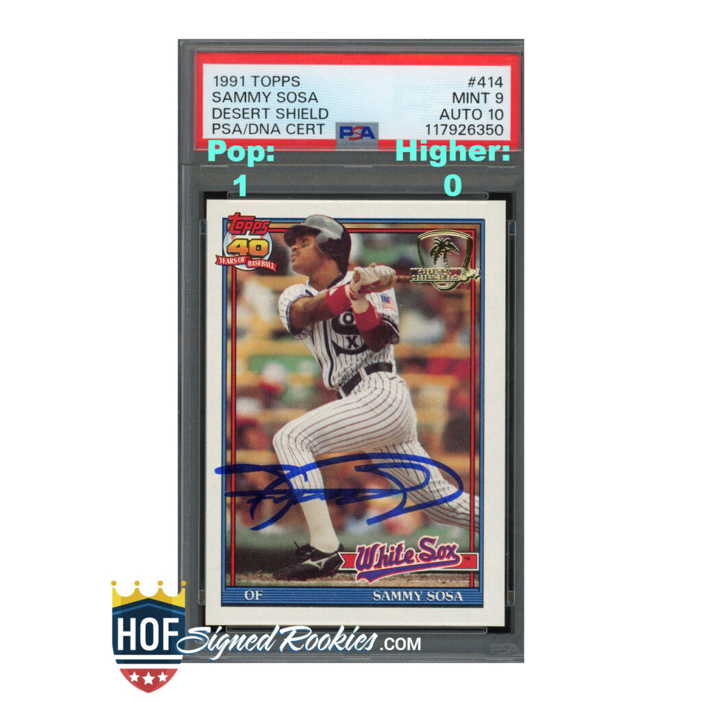1991 Topps Desert Shield #414 Sammy Sosa PSA 9 Auto 10