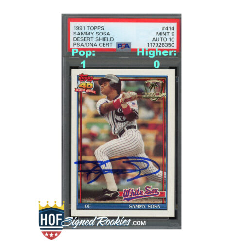 1991 Topps Desert Shield #414 Sammy Sosa PSA 9 Auto 10