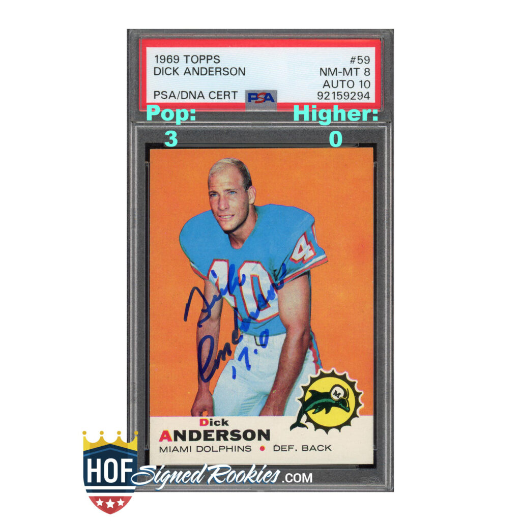 1969 Topps #59 Dick Anderson PSA 8 Auto 10