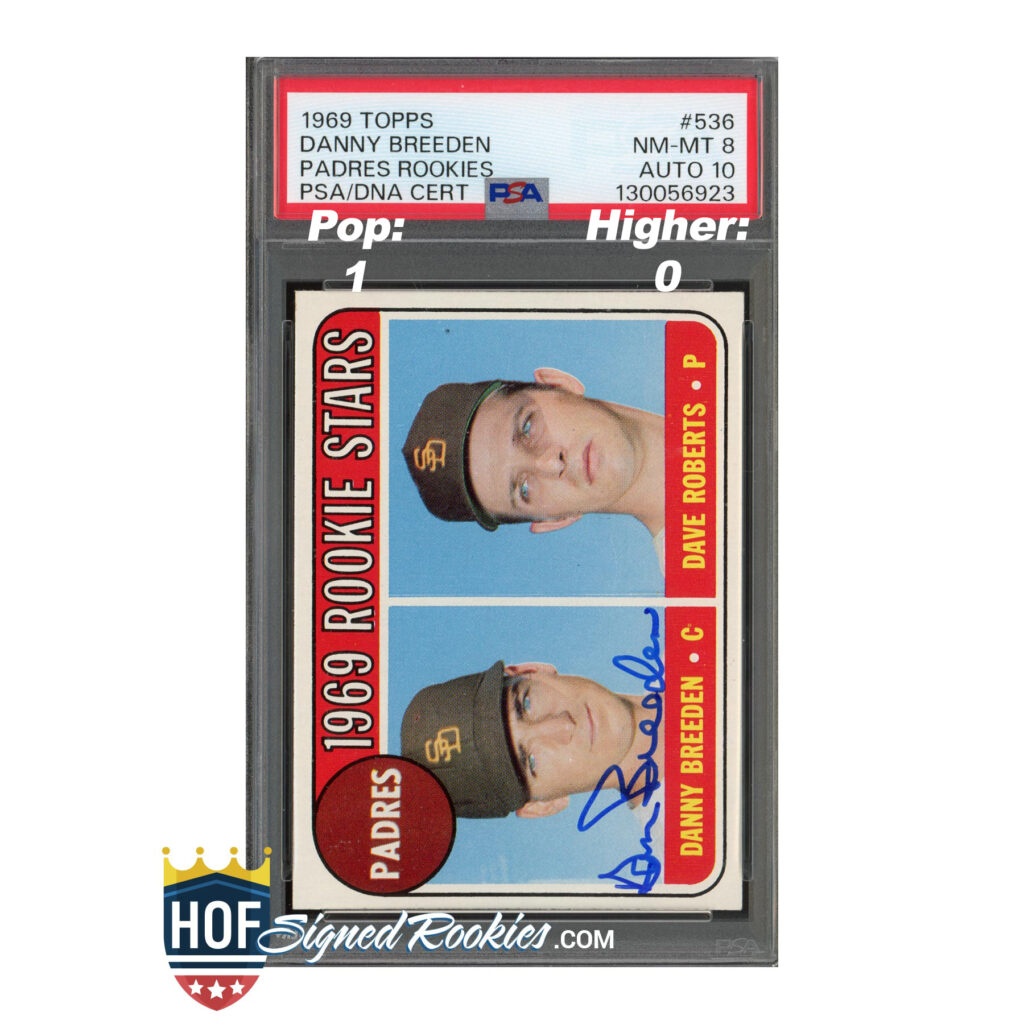 1969 Topps #536 Padres Rookies Danny Breeden PSA 8 Auto 10