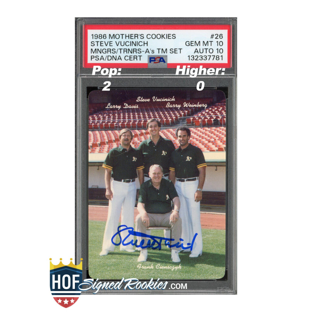 1986 Mothers Cookies A's Team Set Steve Vucinich PSA 10 Auto 10