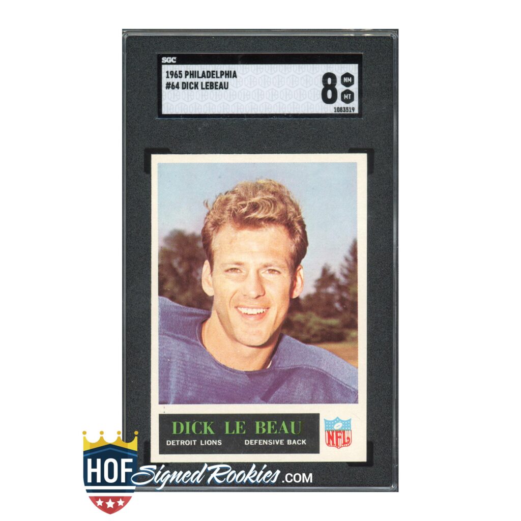Trading card portrait of Dick LeBeau, Detroit Lions defensive back, 1965 Philadelphia #64 card
