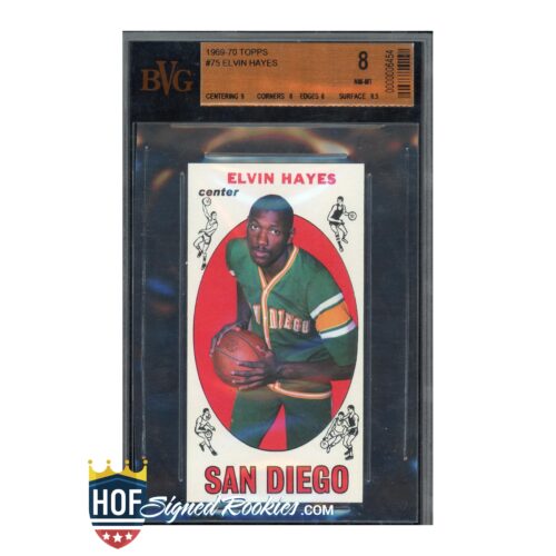 Vintage Elvin Hayes basketball card in a protective display case with BVG label