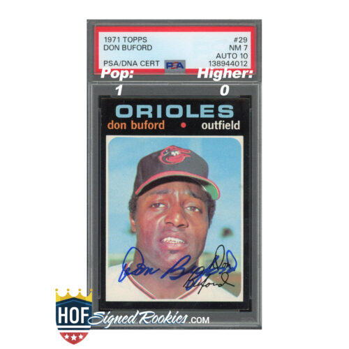 Don Buford 1971 Topps Orioles rookie card in a PSA/DNA graded case with autograph