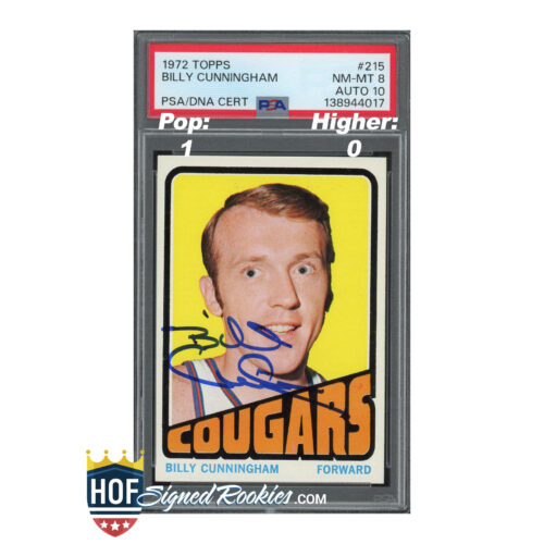 1972 Topps Billy Cunningham basketball card in PSA/DNA case with autograph visible