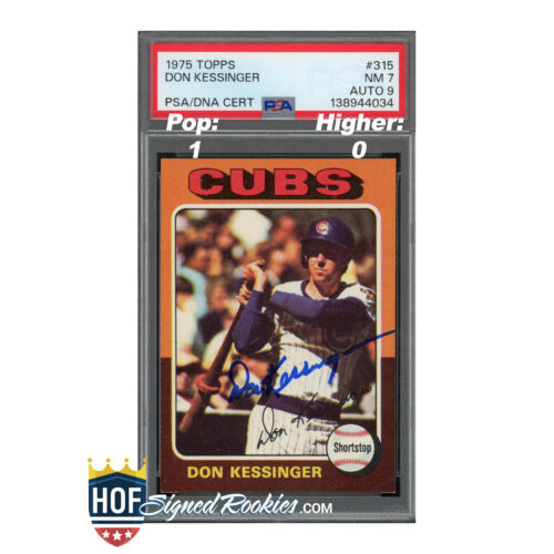 Don Kessinger 1975 Topps Cubs baseball card in protective PSA/DNA case, autographed with blue ink visible on card front