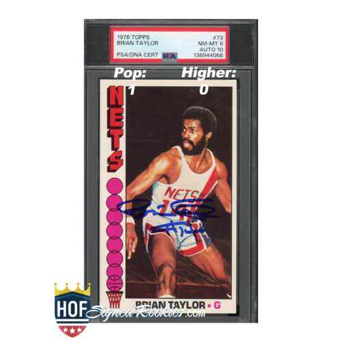 Autographed 1976 Topps basketball card of Brian Taylor in a Nets uniform, PSA/DNA certified.