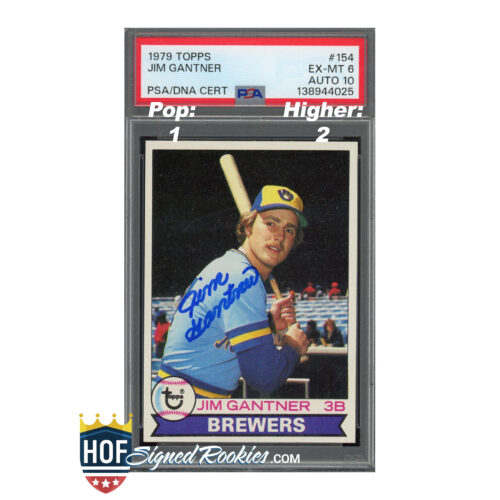 1979 Topps Jim Gantner Brewers baseball card in a protective case with a PSA/DNA Certificate label visible on top.