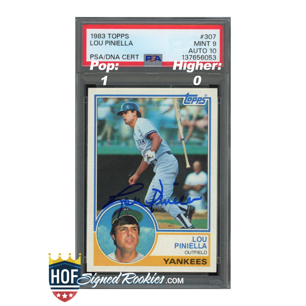 Lou Pinella 1983 Topps rookie card in a PSA slab with 'Pop!' and 'Higher!' overlays on the top edge of the case.