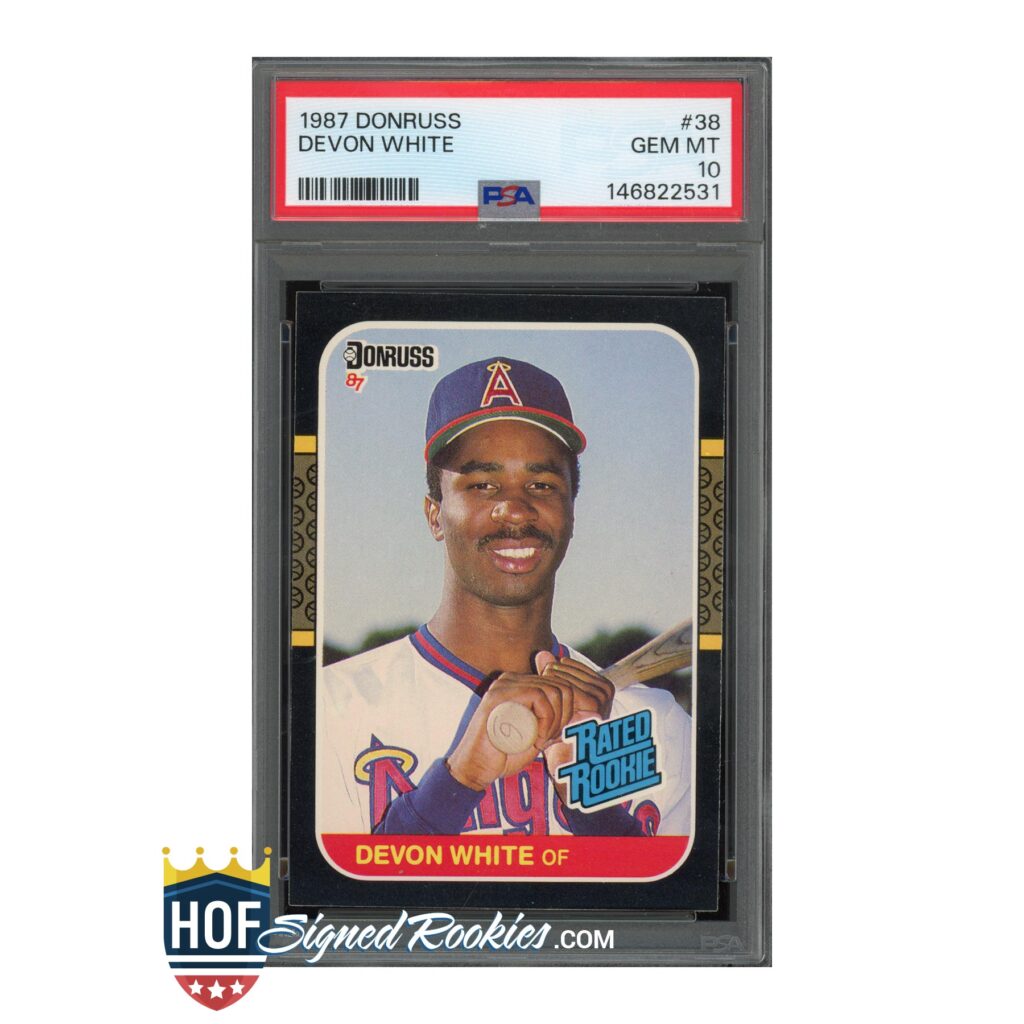 Donruss 1987 Devon White baseball card in a protective PSA slab with grading label visible on top area.