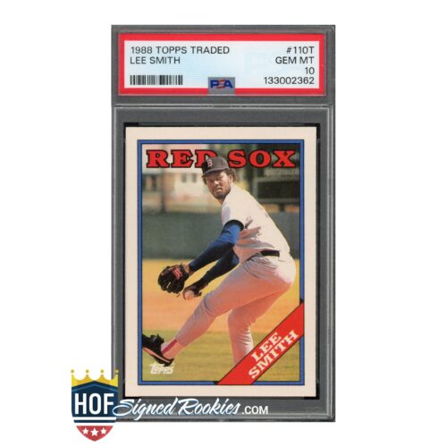 Topps 1988 baseball card of Lee Smith in a PSA slab, Red Sox issue, with player photo below label area (Gem MT 10) and PSA logo.
