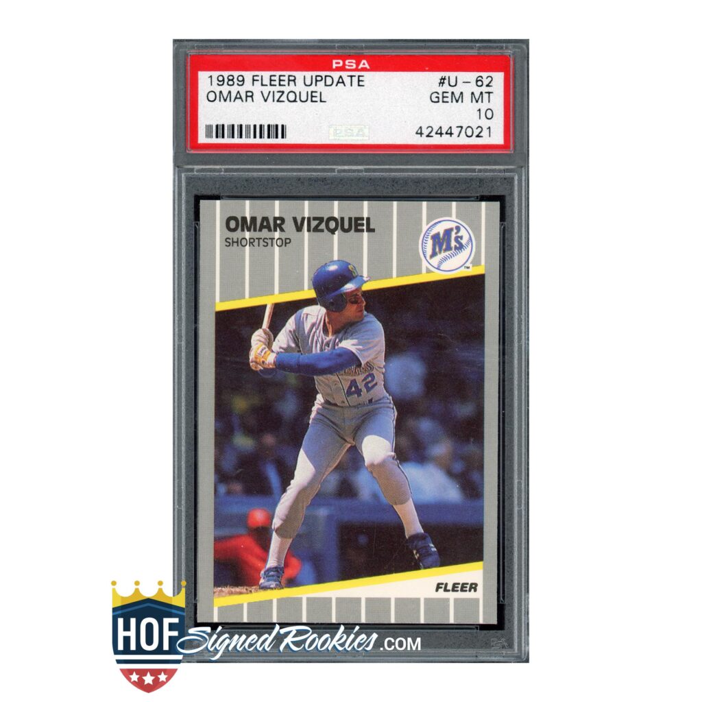 Omar Vizquel 1989 Fleer Update rookie baseball card in a PSA slab, shown in protective case.