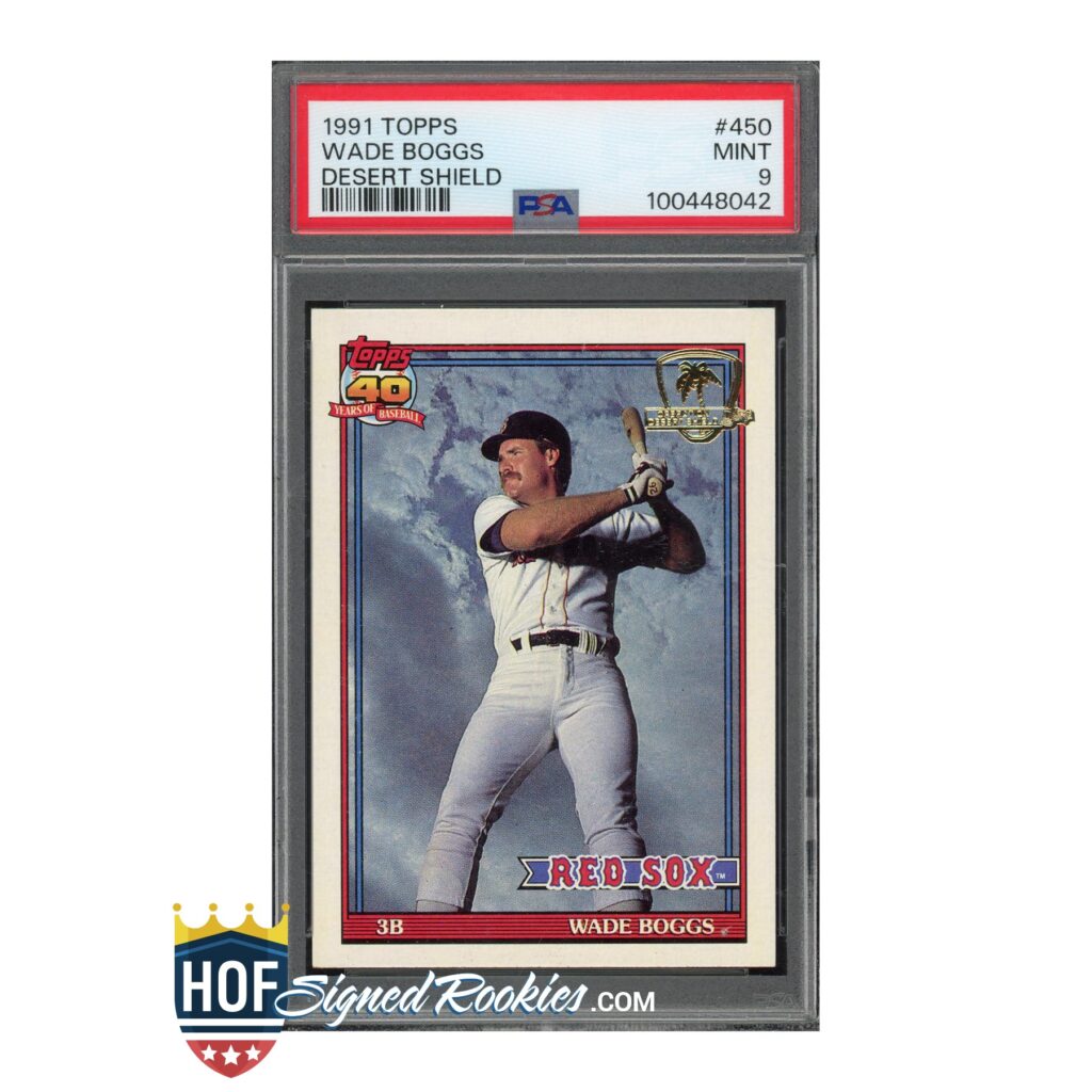 PSA-graded 1991 Topps Desert Shield baseball card of Wade Boggs (Boston Red Sox).