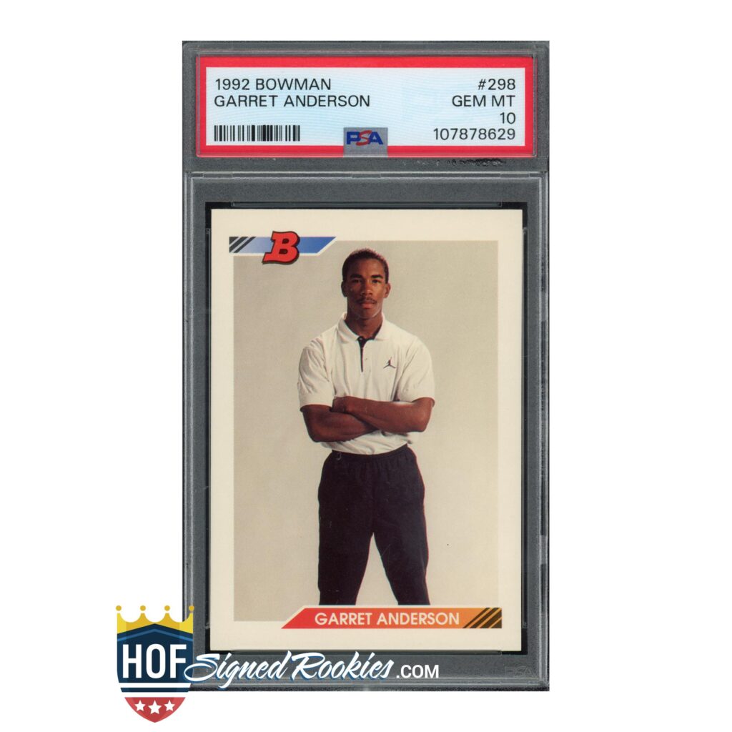 Graded 1992 Bowman Garret Anderson baseball card in a plastic case with PSA label