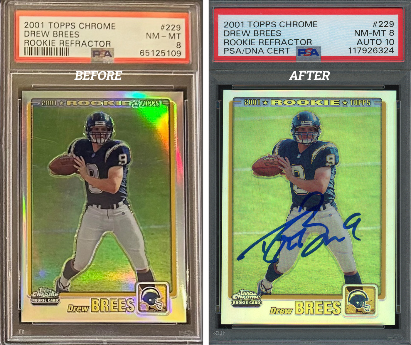 2001 Topps Chrome Refractor Drew Brees PSA 8 Auto 10 2001 Topps Chrome Refractor Drew Brees PSA 8 Auto 10