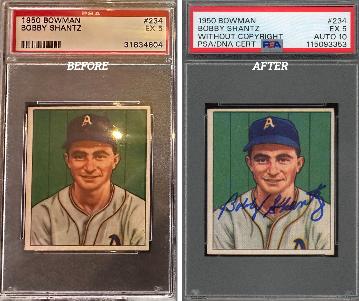 1950 Bowman Bobby Shantz PSA 5 Auto 10 1950 Bowman Bobby Shantz PSA 5 Auto 10