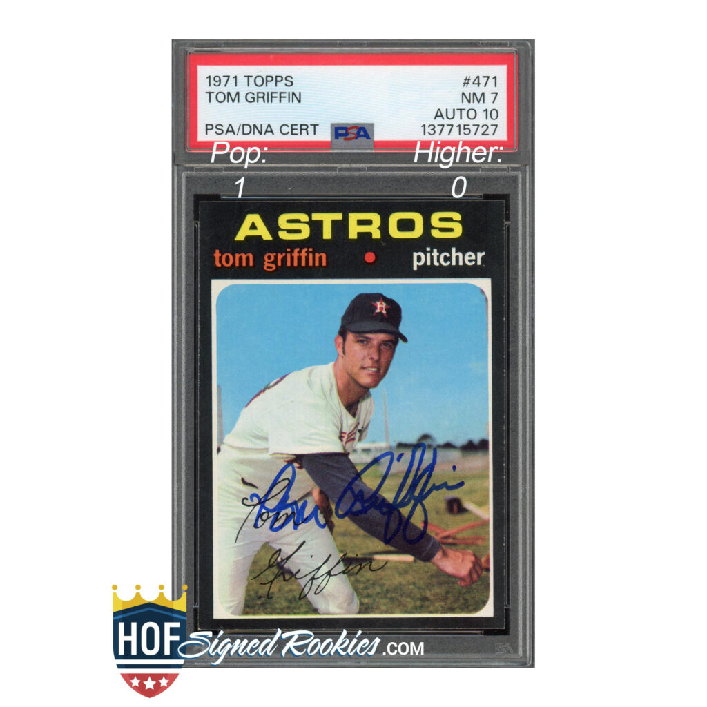 Autographed Tom Griffin Houston Astros rookie baseball card in a protective slab with PSA/DNA certification label