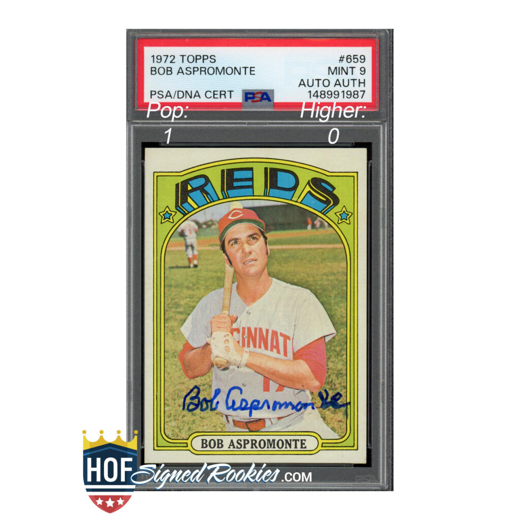 Graded 1972 Topps Bob Aspromonte baseball card in a PSA slab with label above the card.