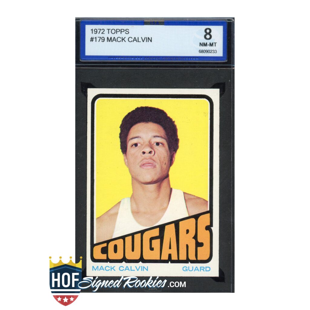 1972 Topps trading card featuring Mack Calvin in a portrait with a yellow background and 'Cougars' banner at bottom.