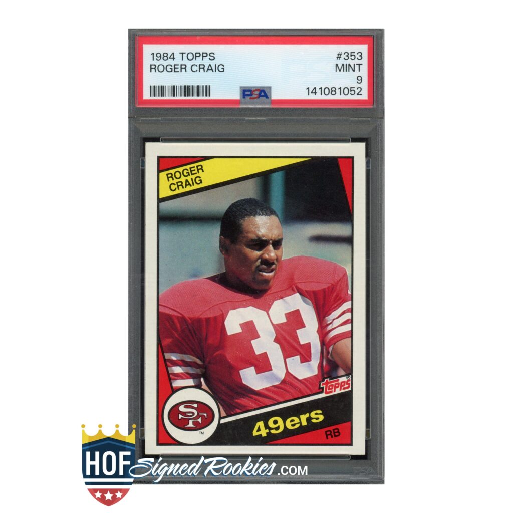 1984 Topps Roger Craig football card showing Roger Craig of the San Francisco 49ers in a red jersey.